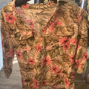 Floral Print Women's Top - Pink and Brown